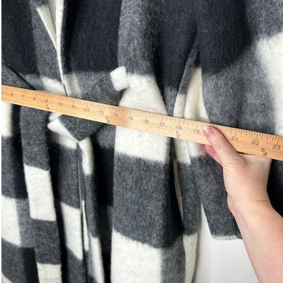 NWT Ganni McKinney Wool in Egret Black & Cream Check Belted Jacket 40 / 10 - Picture 16 of 16